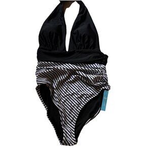 cupshe one piece swimsuit Black & White Striped Size Large NWT